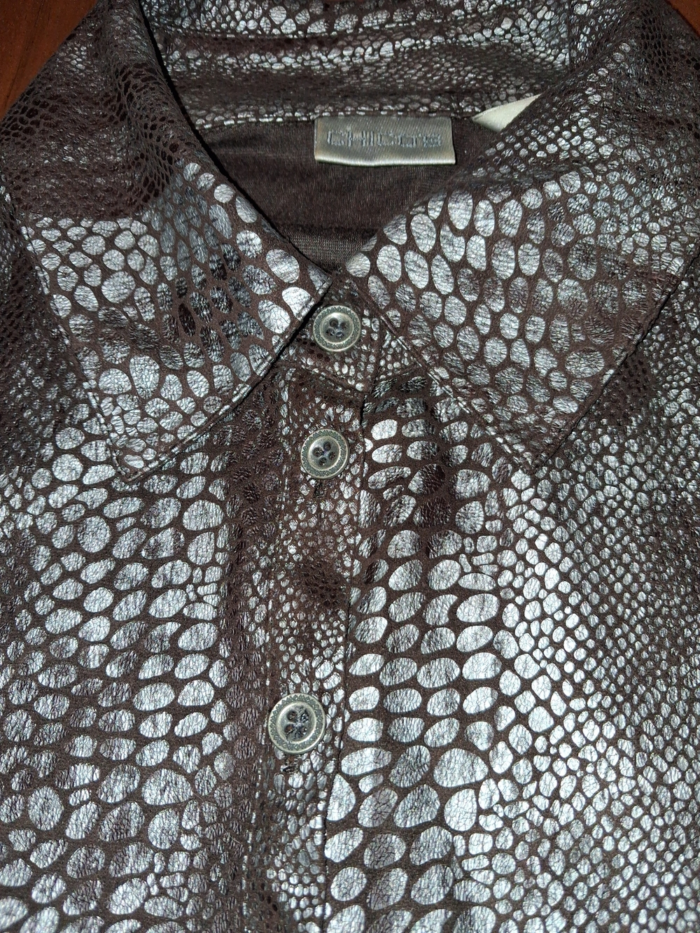 Chico's Brown Metallic Snake-Print Button Down Shirt